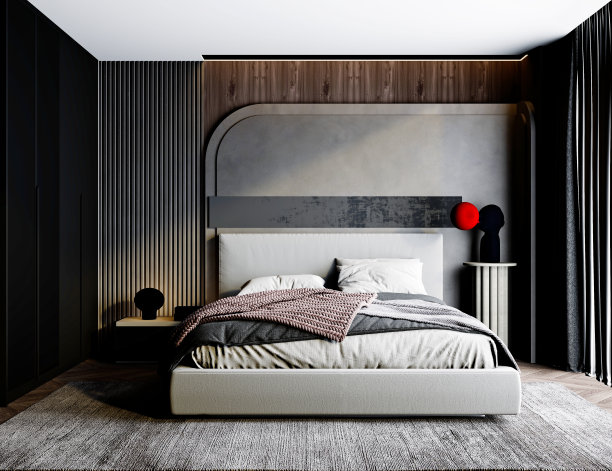 现代卧室的3d渲染图片下载