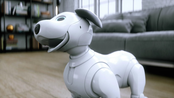 搞笑的小机器狗在房间里醒来。3 d渲染。图片下载