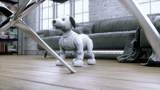 搞笑的小机器狗在房间里醒来。3 d渲染。图片下载