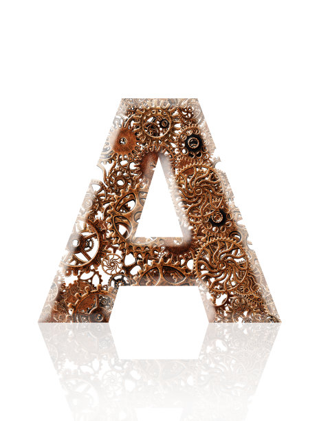 白色背景上的三维金属齿轮字母A的孤立镜头图片下载