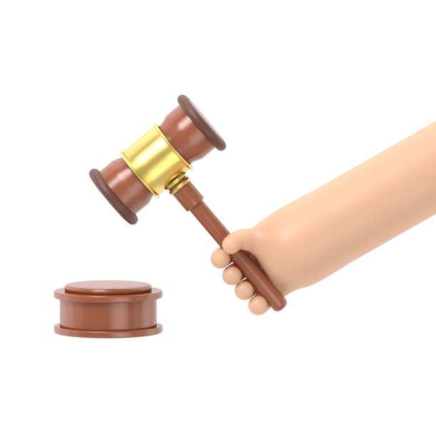 卡通手势图标模型。正义。手握法官的小木槌。3D插画平面风格设计。法律的象征。西装革履的商人举行拍卖。白色背景的3D渲染。图片下载