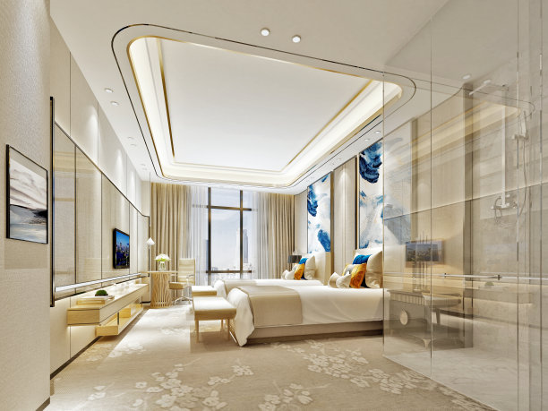 现代卧室的3d渲染图片下载