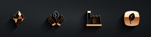 集冰山，树叶在手，植物回收垃圾和生态符号图标长阴影。向量图片下载