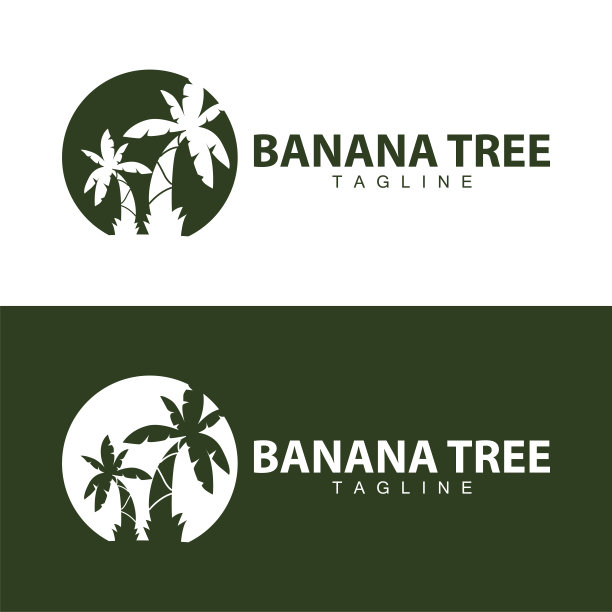 香蕉树标志，果树植物矢量，剪影设计，模板插图图片下载