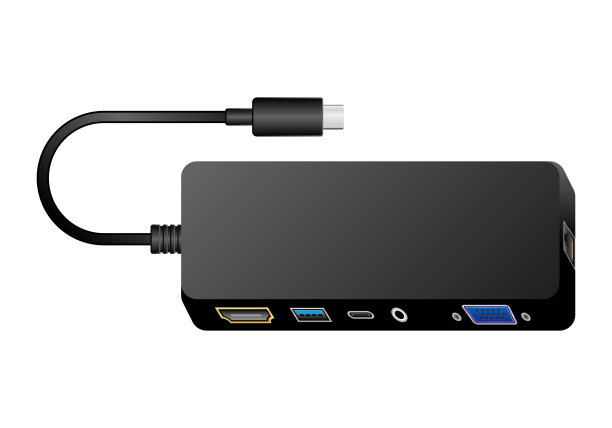 图像转换转换器具有USB Type-C, HDMI，模拟RGB (VGA)， Mini D-sub15pin, 3.5mm立体声迷你插孔，和RJ-45 LAN端口。图片下载