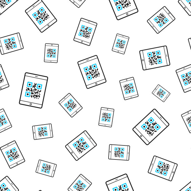 二维码平板电脑。无缝模式。白色背景上的线条图标图片下载