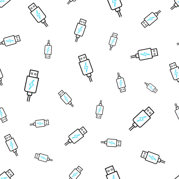 USB充电插头。无缝模式。白色背景上的线条图标图片下载