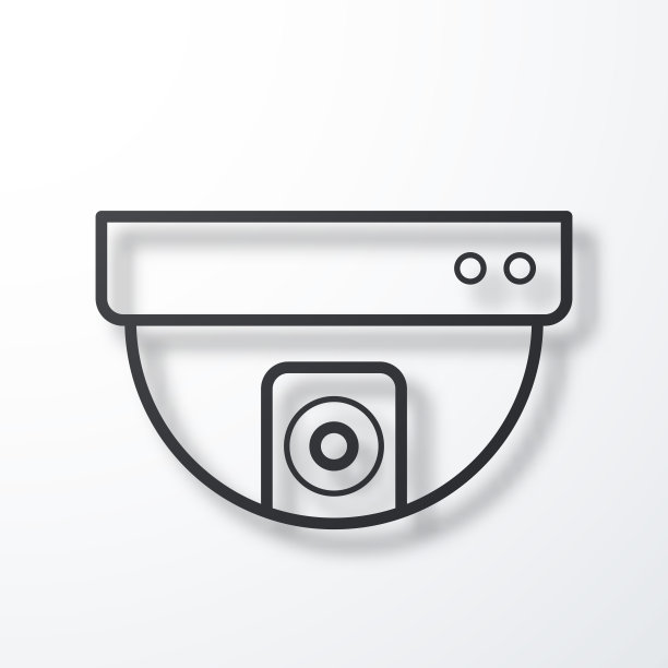 闭路电视-安全穹顶摄像头。线图标与阴影在白色背景图片下载