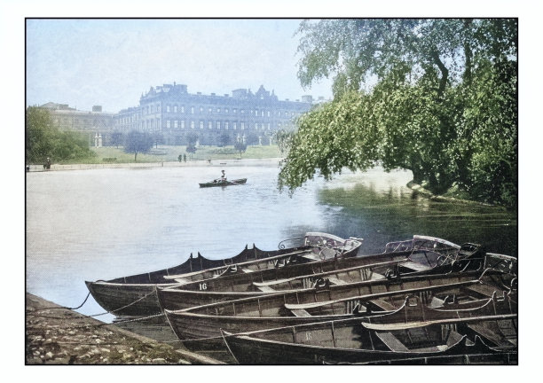 古董伦敦的照片:圣詹姆斯公园的白金汉宫图片下载