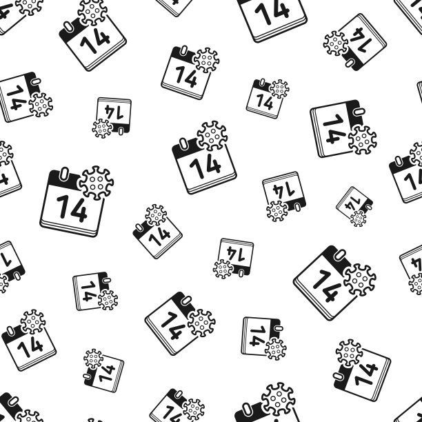 冠状病毒隔离14天。无缝模式。白色背景的图标图片下载