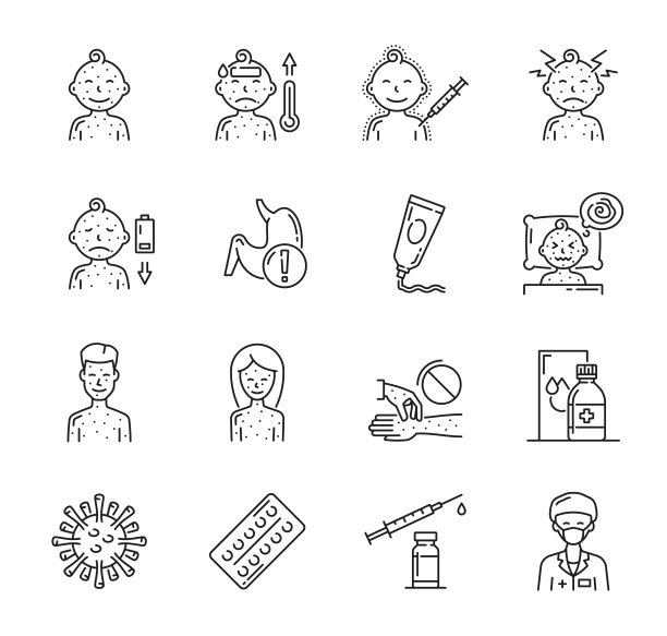 Chicken pox icons of virus disease symptoms图片下载