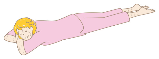 大汗淋漓的可爱女士趴在床上享受基岩浴。简单插图矢量图片下载