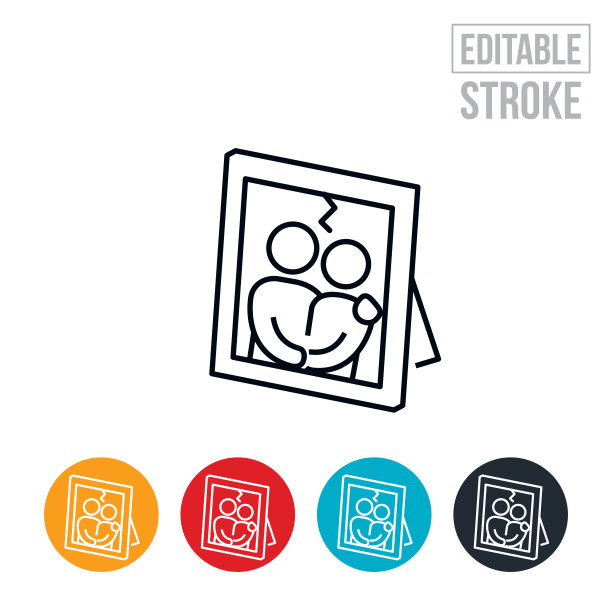 一对夫妇的照片从离婚分离细线图标-可编辑的笔画图片下载