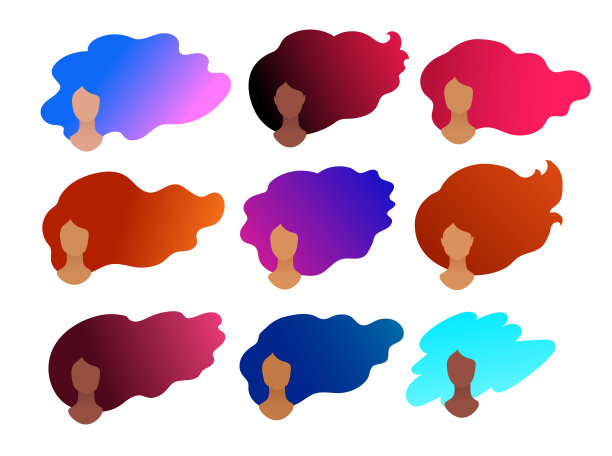 一套无脸的女性肖像与彩色长发图片下载