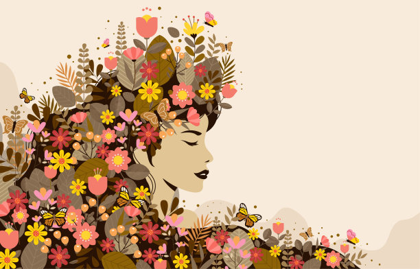 国际地球母亲日的美丽女人和植物插画背景图片下载