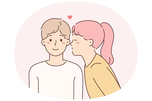 小女孩亲吻爱人的脸颊，以表达对男友的初恋图片下载