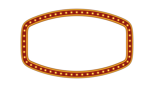 红色框架金边框光辉光在白色背景上复古广告标志。三维渲染图片下载