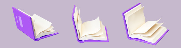 打开书与紫色精装3d渲染插图集。图片下载