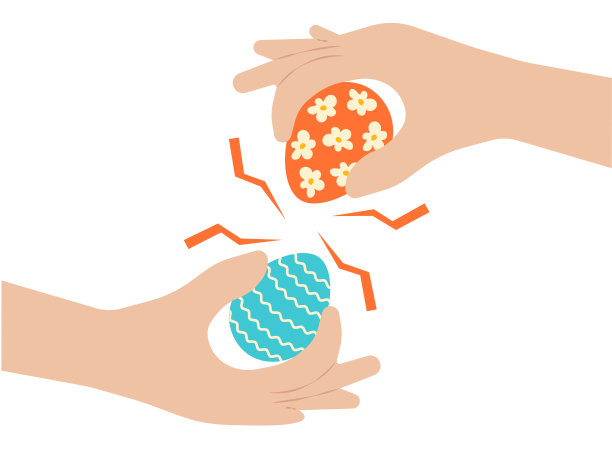 两只手拿着复活节彩蛋。为彼此打破复活节彩蛋的传统。矢量假日插图。复活节快乐，第10章图片下载