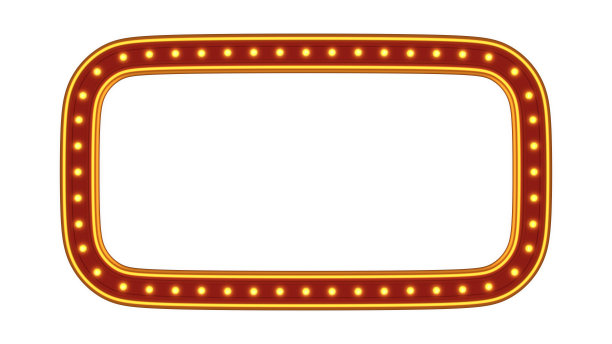 红色框架金边框光辉光在白色背景上复古广告标志。三维渲染图片下载