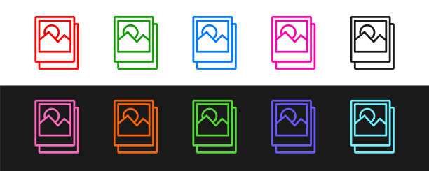 设置线照片图标隔离在黑白背景。向量图片下载