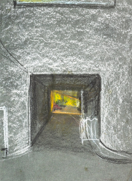 手绘的通道在夜间穿过房子的拱门图片下载