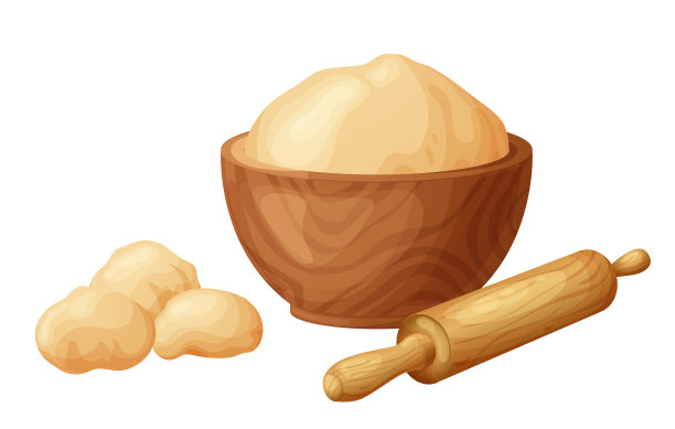 新鲜的生面团。自制的美味面包。木制厨房擀面杖的卡通。矢量插图菜单，咖啡馆，餐厅图片下载