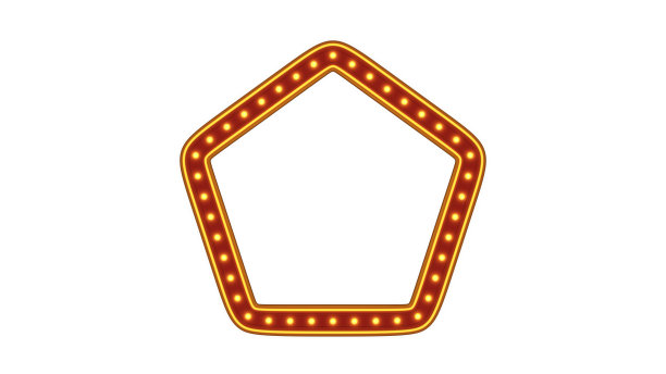 红色框架金边框光辉光在白色背景上复古广告标志。三维渲染图片下载