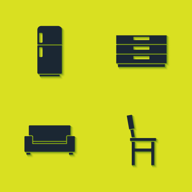 设置冰箱，椅子，沙发和衣柜抽屉图标。向量图片下载