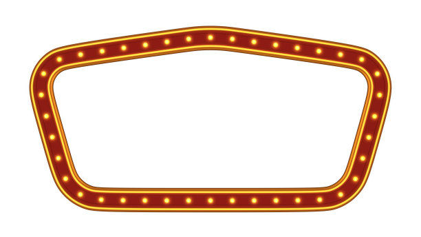 红色框架金边框光辉光在白色背景上复古广告标志。三维渲染图片下载