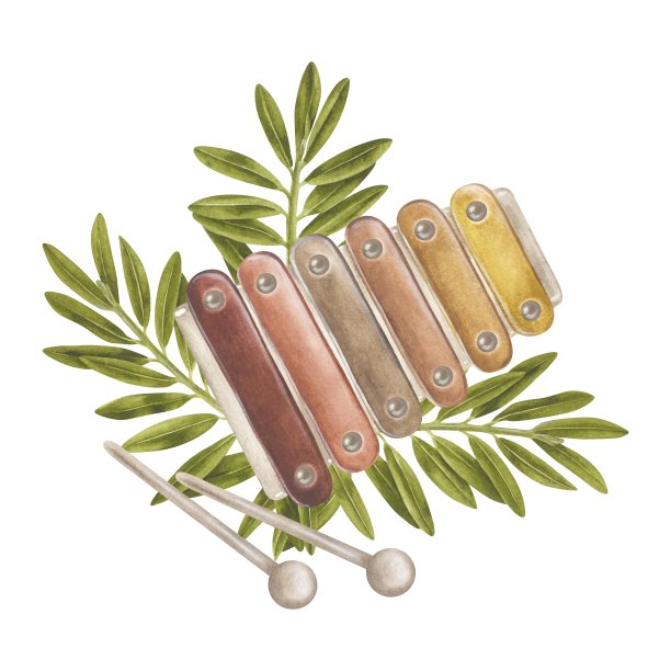 婴儿钢琴水彩插图。玩具木琴绘图。手绘印刷在白色孤立的背景。乐器绘画。复古生态安全儿童游戏图片下载