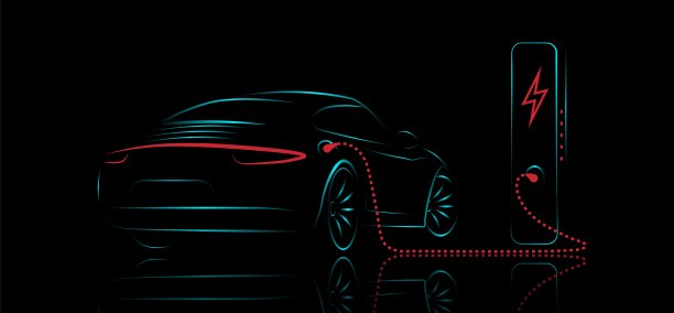 电动汽车。电动汽车连接到充电站。环保动力，电动汽车充电器图片下载