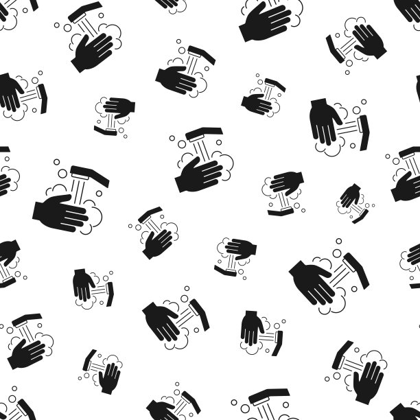 用肥皂和水洗手。无缝模式。白色背景的图标图片下载