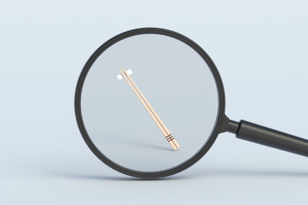 筷子在放大镜后面。三维渲染图片下载