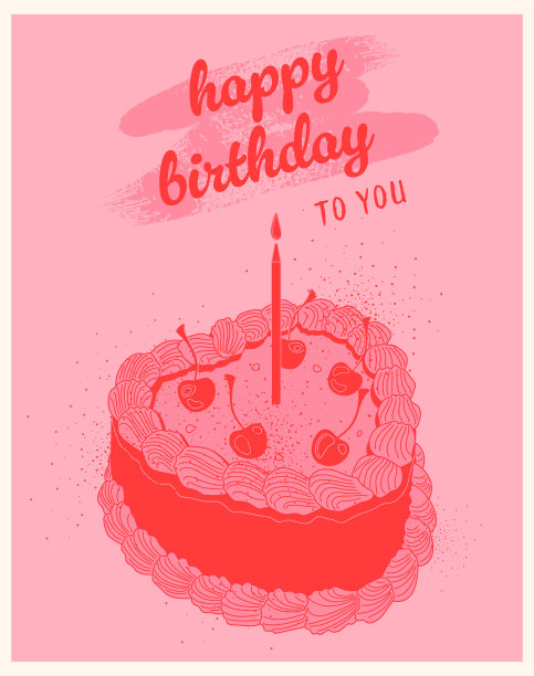 复古风格的粉红色樱桃奶油蛋糕。蛋糕。生日蛋糕。樱桃复古蛋糕。贺卡。蜡烛。烘焙和糖果。糖果产品图片下载