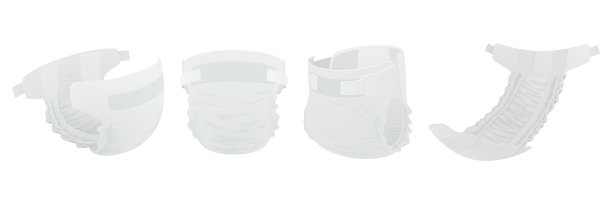 平面矢量插图的婴儿尿布。侧面和正面视图。多功能婴儿尿布视图，开放和封闭尿布。婴儿内衣套装图片下载