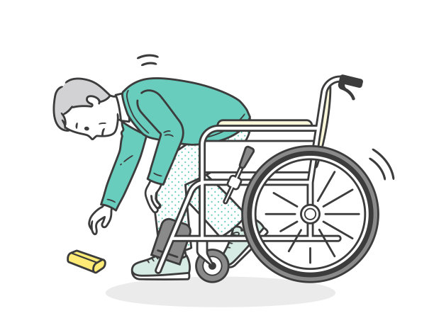 坐轮椅的老人在捡东西时差点摔倒图片下载