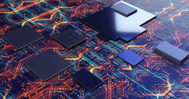 带有连接和信号的计算机处理器。巨大的数据传输。图片下载