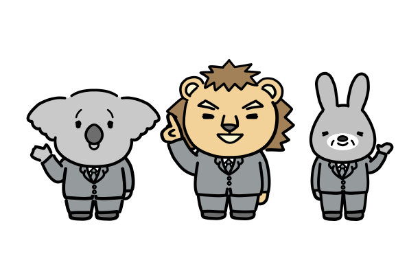 三个微笑的商人动物角色指路图片下载