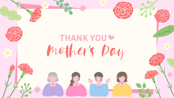 康乃馨和妈妈的背景框架的灵感来自母亲节，可爱的手绘插图图片下载