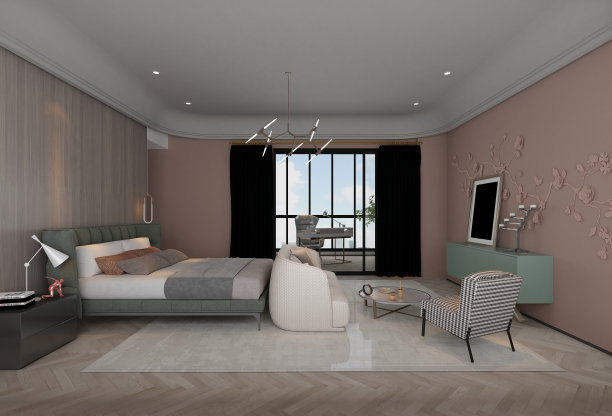 现代卧室的3d渲染图片下载