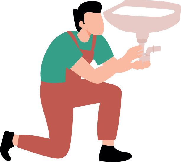 这个男孩正在修理洗脸盆的管子。图片下载