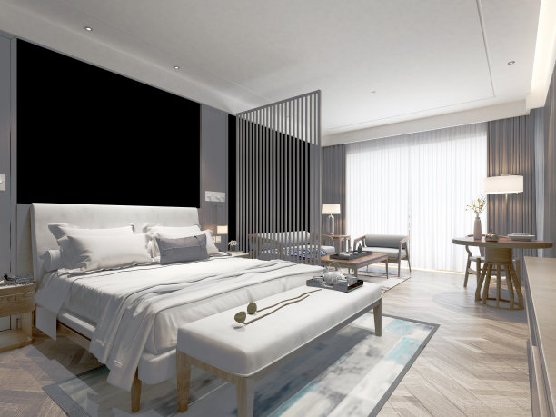 现代卧室的3d渲染图片下载