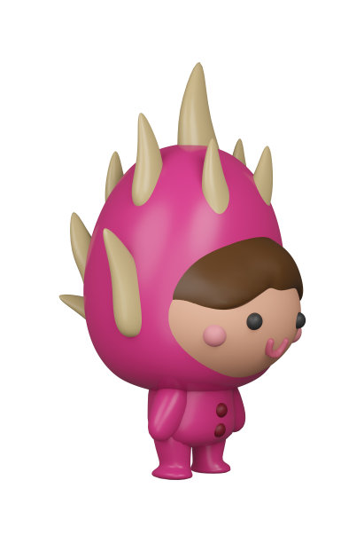 3D插图渲染粉红色字符火龙果女孩在透明的背景图片下载