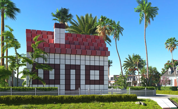 城市街道上的像素屋。图片下载