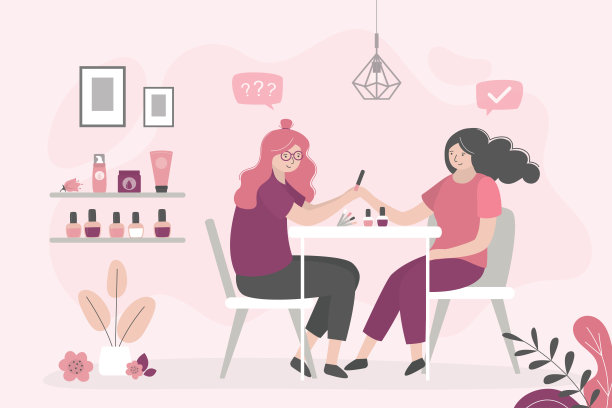 美甲沙龙。美甲师正在涂指甲油。美甲沙龙里的女人，房间里有家具。美容院内部。指甲和美丽。指甲酒吧。图片下载