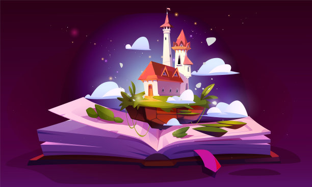 童话般的城堡在打开的书页上图片下载