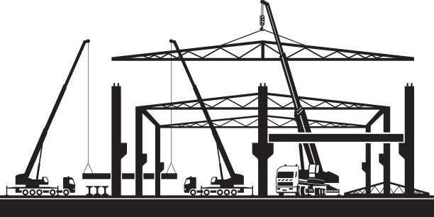 移动起重机在建筑工地吊起木材图片下载