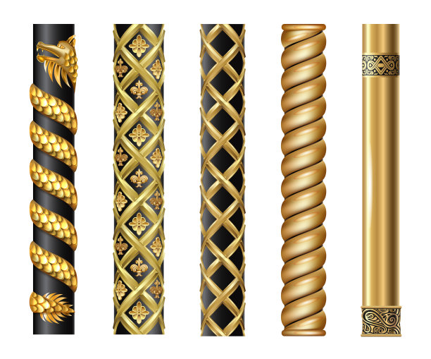 一套中国和日本的金色东方圆柱图片下载