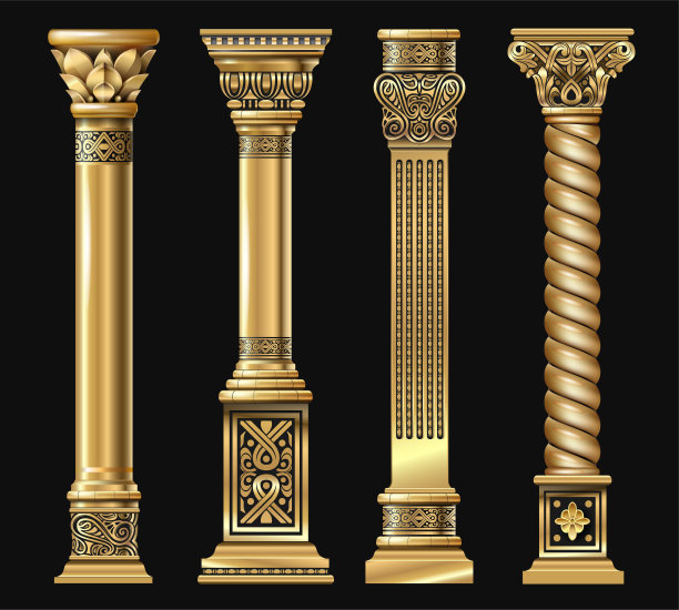 一套东方风格的金色装饰柱图片下载